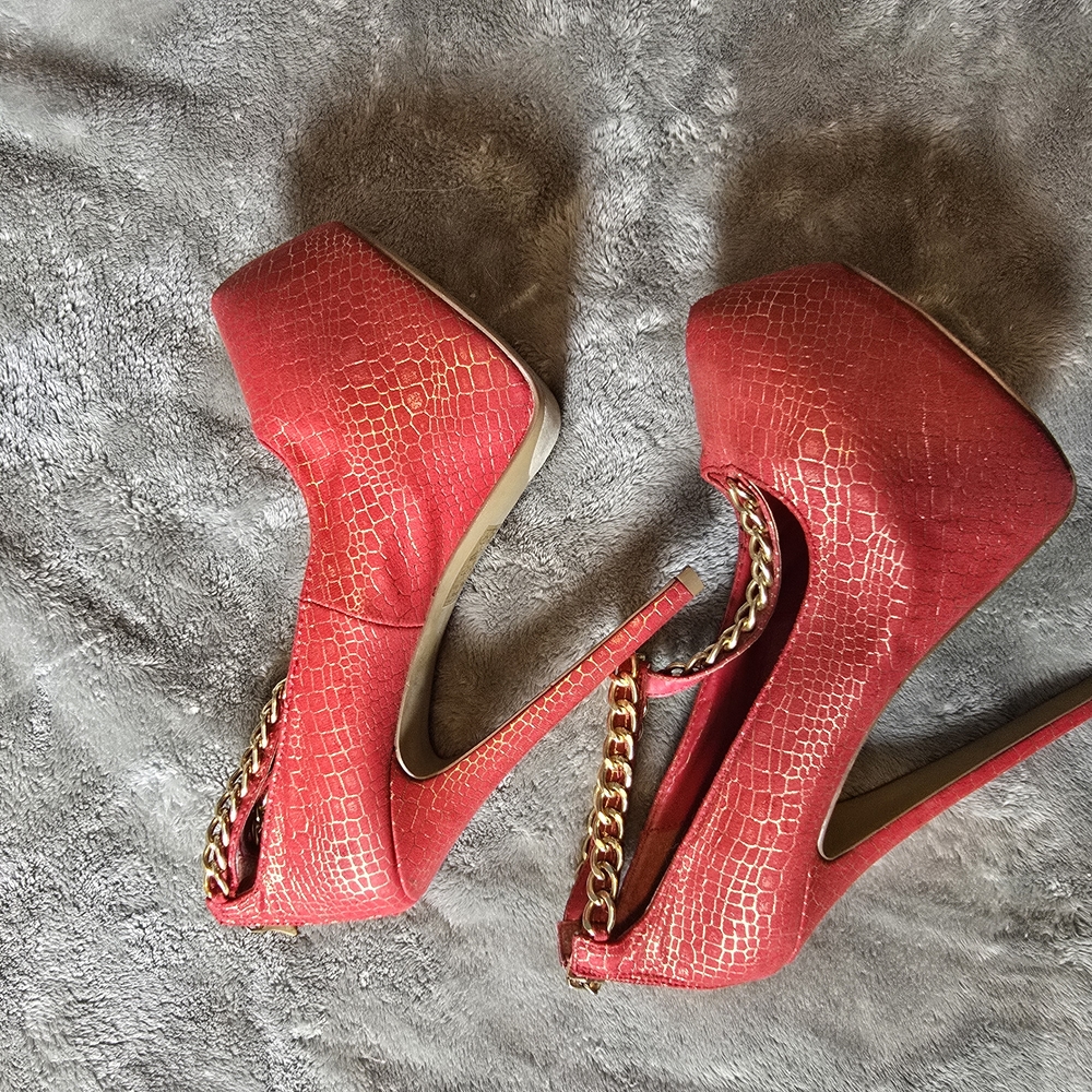 Y2K Elegant Coral Chain-Embellished Heels